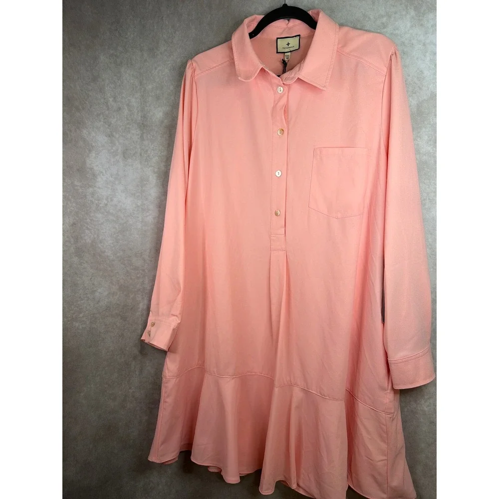 NWT Tuckernuck Callahan Shirt Dress Women XXXL Peach Ruffle Hem Long Slv Y23002T